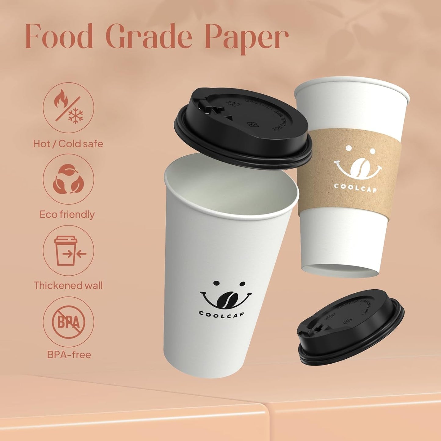 Coffee Cups with Lids and Sleeves, 16 Ounce 200 pack To Go Coffee Cups with Lids, Paper Hot Cups for Hot & Cold Beverage (White, 16 Ounce)