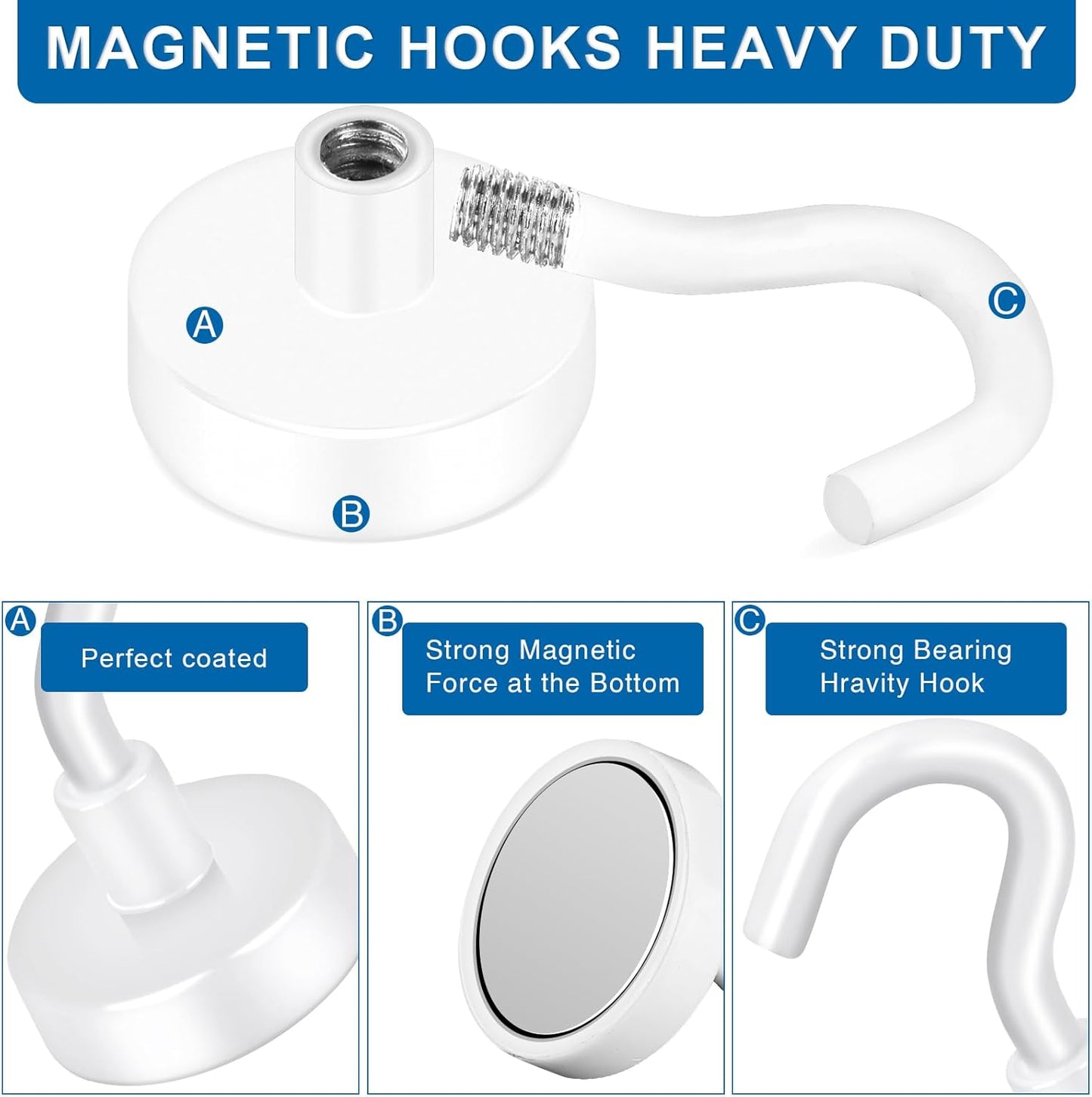 LOVIMAG Cruise Ship Essentials, 80Lb Magnetic Hooks for Cruise Cabins, Strong Magnetic Hooks for Hanging, Refrigerator, Celling, Grill, Fridge, Kitchen-12Pack