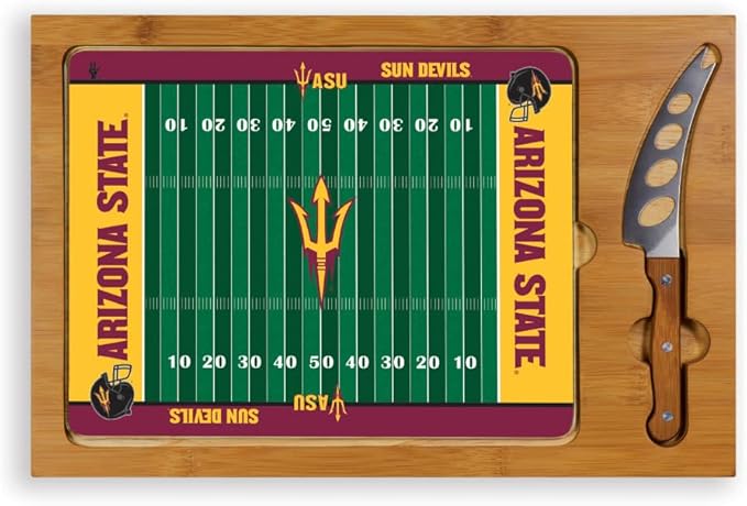 PICNIC TIME NCAA Icon Glass Top Cutting Board & Knife Set, Cheese Boards Charcuterie Boards, Serving Platter, (Parawood & Bamboo)