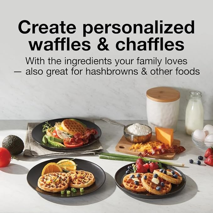 Proctor Silex Mini Waffle Maker Machine with 4” Round Non-stick Grids, Make Personalized Individual Breakfast Keto Chaffles and Hashbrowns, Compact, Black (26100)