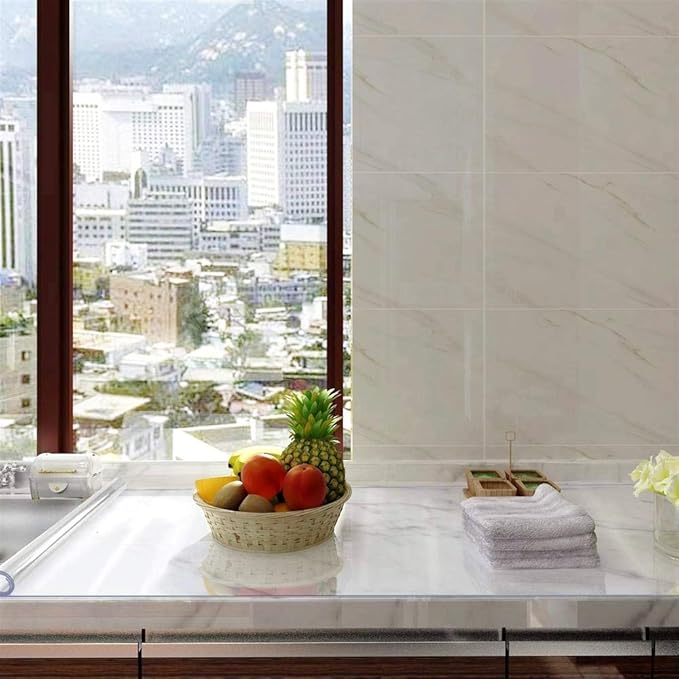 NECAUX 17 x 42 Inch Clear Table Protector, 1.5mm Thick Plastic Heavy Duty Table Pad Desk Mat Desk Protector for Kids Desk Computer Writing Desk Sofa Table Media Stand Coffee Table Makeup Room Decor