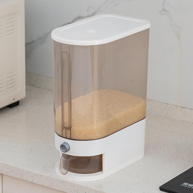 Gagee 22 Lbs Rice Dispenser, Large Grain Container Storage with Lid Measuring Cylinder Moisture Proof Household Cereal Dispenser Bucket for Kitchen Soybean Corn,Clear