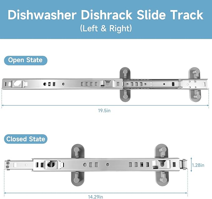 Dishwasher Upper Dishrack Slide Track(Left & Right) Compatible with Whirlpool KitchenAid Maytag Jenn-Air Dishwasher Replace#:W11259786 W11259785 AP6783993 KDTE204EPA2 PS12584377