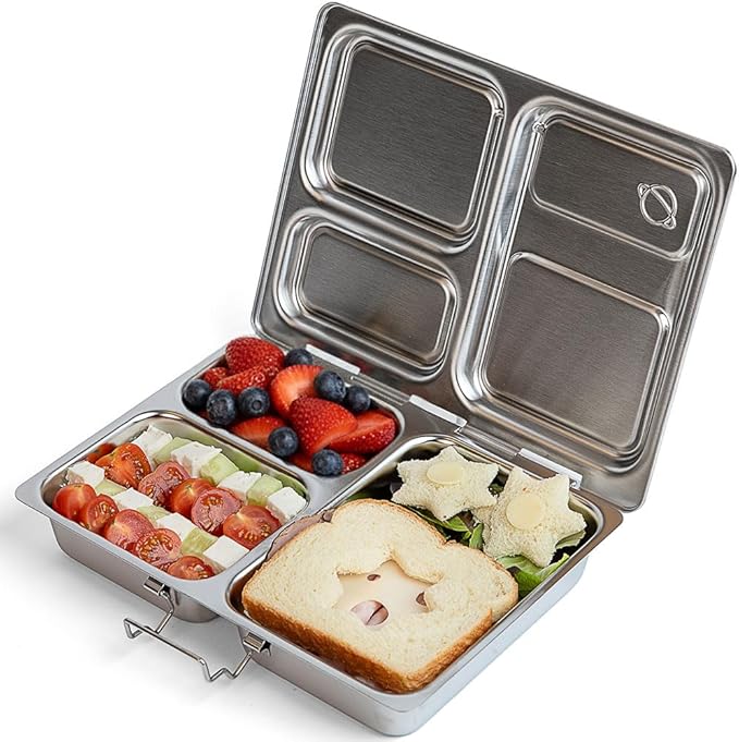 PlanetBox LAUNCH classic stainless steel bento lunch box with 3 compartments for adults and kids