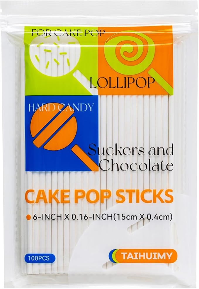 100 Count 6 INCH White Paper Lollipop Sticks,Cake Pop Sticks,Sucker Sticks for Cookies,Rainbow Candy,Chocolate,Cake Topper(Dia 4mm)