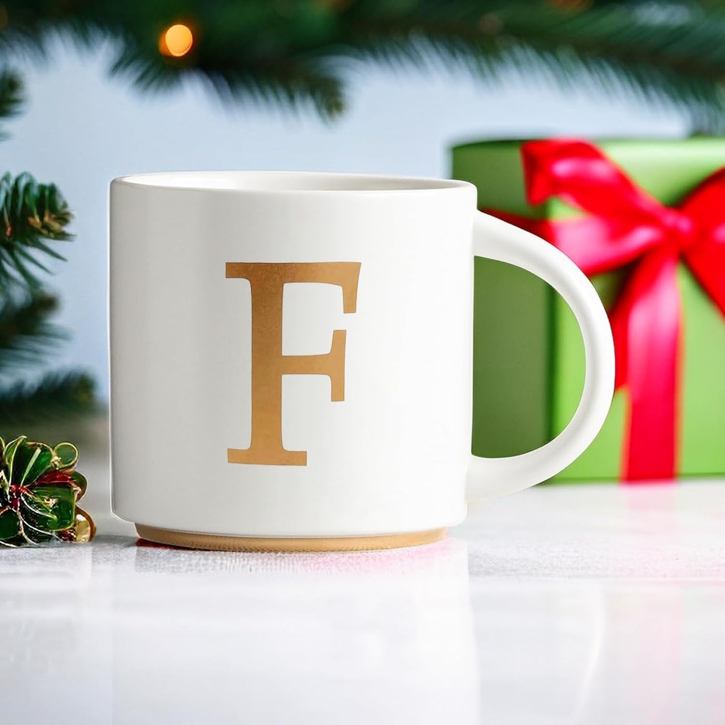 COLLECTIVE HOME - Monogram Ceramic Mugs, 15 oz Golden Initial Coffee Cups, Elegant Alphabet Tea Mugs, Elegant Personalized Mug with Gift Box, Unique Mug with Double Side Capital Letter (F)