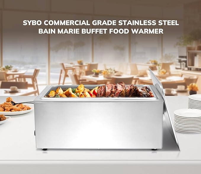 SYBO Commercial Grade Stainless Steel Bain Marie Buffet Food Warmer Steam Table for Catering and Restaurants (1 Section)