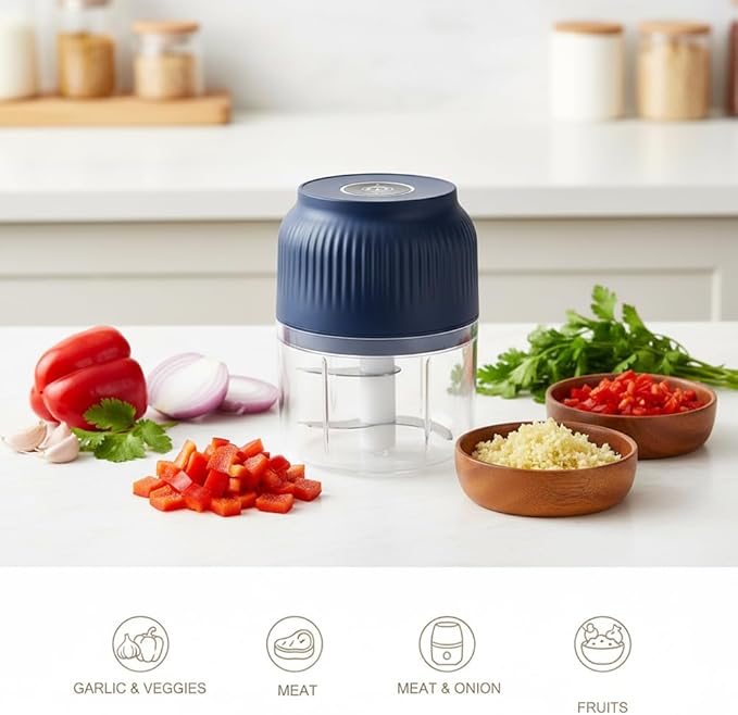 2026 Upgraded Household Electric Garlic Crusher, Capacity Electric Garlic Chopper, Mini Portable Veggie Cutter, 4 Sharp Stainless Steel Blades Mini Electric Food Chopper, Easy to Clean (Blue-2pcs)