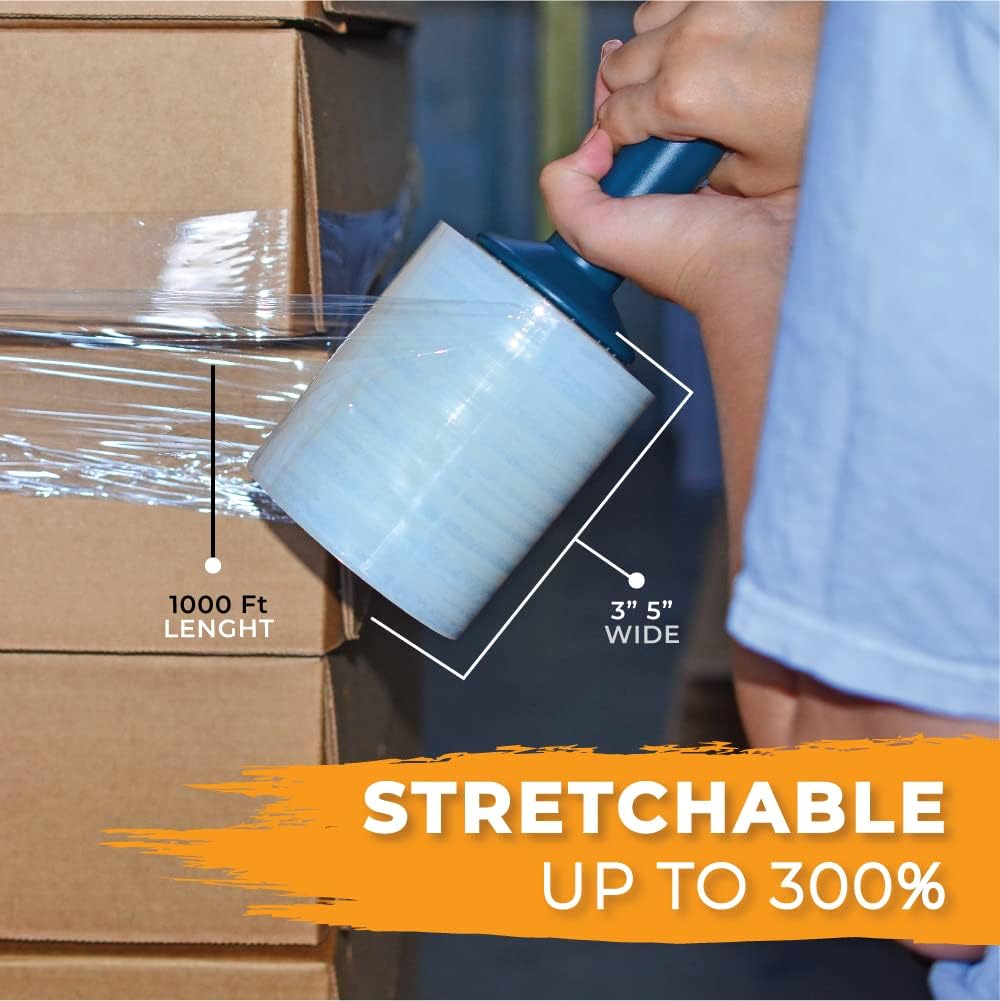 WOD SFCB80 Stretch Film Wrap Self-Adhering - 5 in x 1000 Ft - Clear Shrink Plastic 80 Gauge Thick for Packaging, Storage Moving Supplies, Palletizing, and Wrapping (Pack of 4)