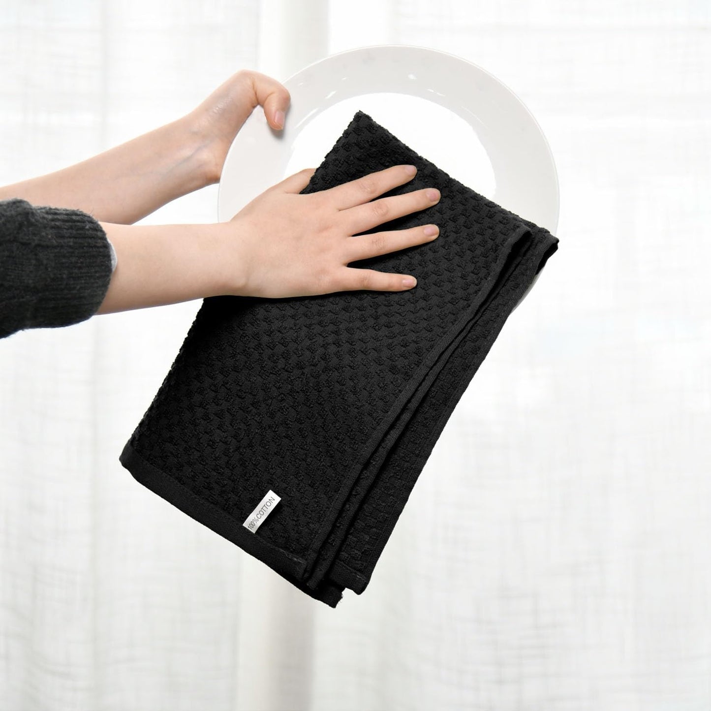 Artoid Mode Ring Spun Cotton Black Dishcloth Kitchen Towels, 12x12 Inch Ultra Soft Absorbent Quick Drying Household Cleaning Kitchen Rags Set of 6