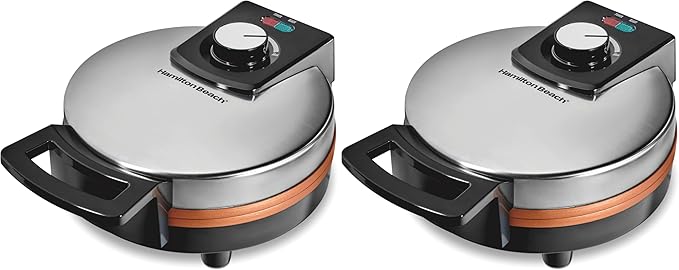 Hamilton Beach Belgian Waffle Maker with PFAS-Free Non-Stick Ceramic-Coated Plates,Browning Control,Indicator Lights,Stainless Steel (26081),(Pack of 2)