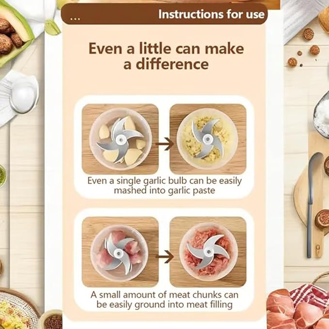 Electric Garlic Chopper, Mini Portable Veggie Chopper, 2026 New Small Garlic Chopper Mincer, USB Rechargeable, Wireless Veggie Grinder, For Mashing Onion, Garlic, Chili, Ginger (White, 3 blades)