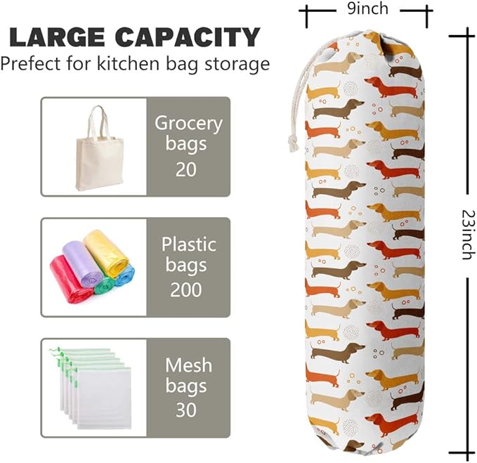 Dog Pattern Grocery Bags Holder Organizer - Wall Mount Plastic Bags Storage Container Dispensers, Perfect Gifts for Dog Lovers