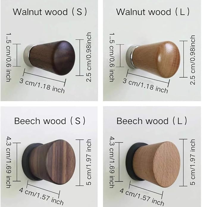2 PCS Retro Magnetic Hooks, Wrought Iron Wooden Ball Hooks, Creative Punch-Free Storage for Refrigerators, Metal Doors, and Lockers (Beech Wood,S)