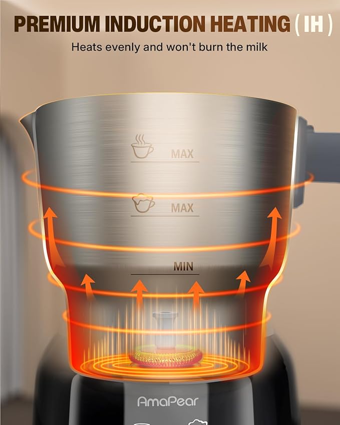 Milk Frother and Steamer, 6 in 1 Electric Foam Maker for Coffee, 16.9oz/500ml Milk Warmer for Latte, Macchiato, Cappuccino, Hot Chocolate Maker, Dishwasher Safe (Black)