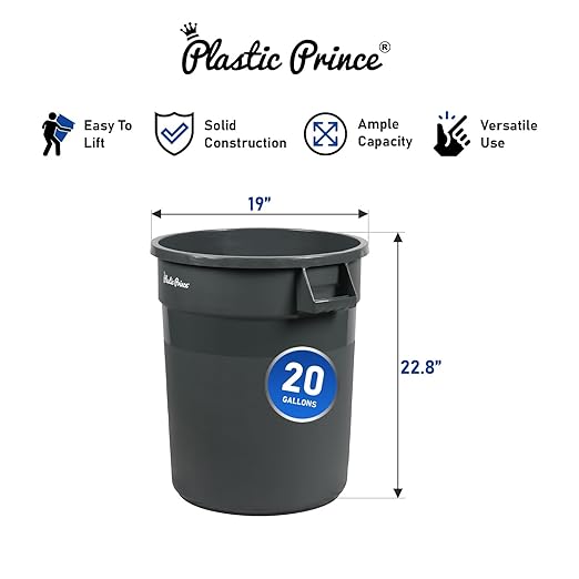 PLASTIC PRINCE 20 Gallon Round Trash Can with Lid and Dolly Gray Plastic Commercial Garbage Container for Home Garage Restaurants Warehouses - Bundle