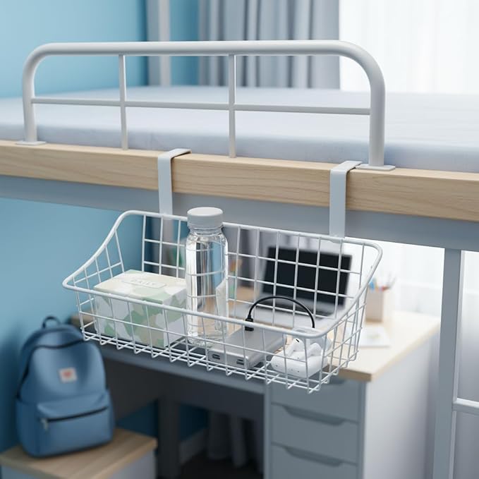 LeleCAT White Basket with hook Grid Storage Basket,Hang it behind a door or on a railing,Over the Cabinet Door,2 Pack
