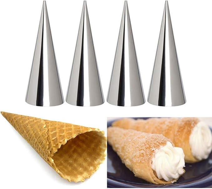 Joyeee 12 Pack Small Cream Horn Molds Stainless Steel, 3.4 Inch Mini Size Cone Shaped Cream Horn Forms with Cleaning Brush, Baking, for Christmas Party, Wedding Desserts, Festive Dinners