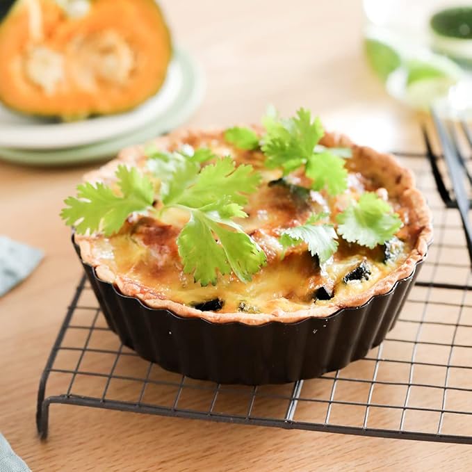 Tosnail 2 Pack Deep Tart Pan, 9.5" x 2" Quiche Pie Pan with Removable Loose Bottom, Fluted Baking Pan