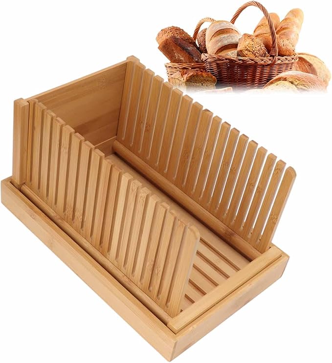 Bread Slicer,Bread Slicer For Homemade Bread,Bamboo Foldable Bread Slicing Guide Toast Loaf Cutting Guide Slicing Maker Kitchen DIY Baking Pastry Tools