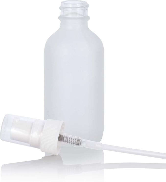 JUVITUS 2 oz Frosted Clear Glass Boston Round White Treatment Pump Bottle + Funnel (24 pack)