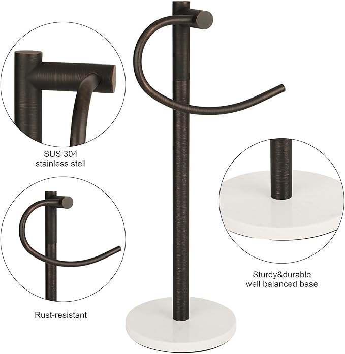19 inch Oil Rubbed Bronze Hand Towel Holder Stand,Hand Towel Bar,Bathroom Vanity Countertop Towel Holder Free Standing,Stainless Steel Towel Ring Hardware Accessories Towel Rack