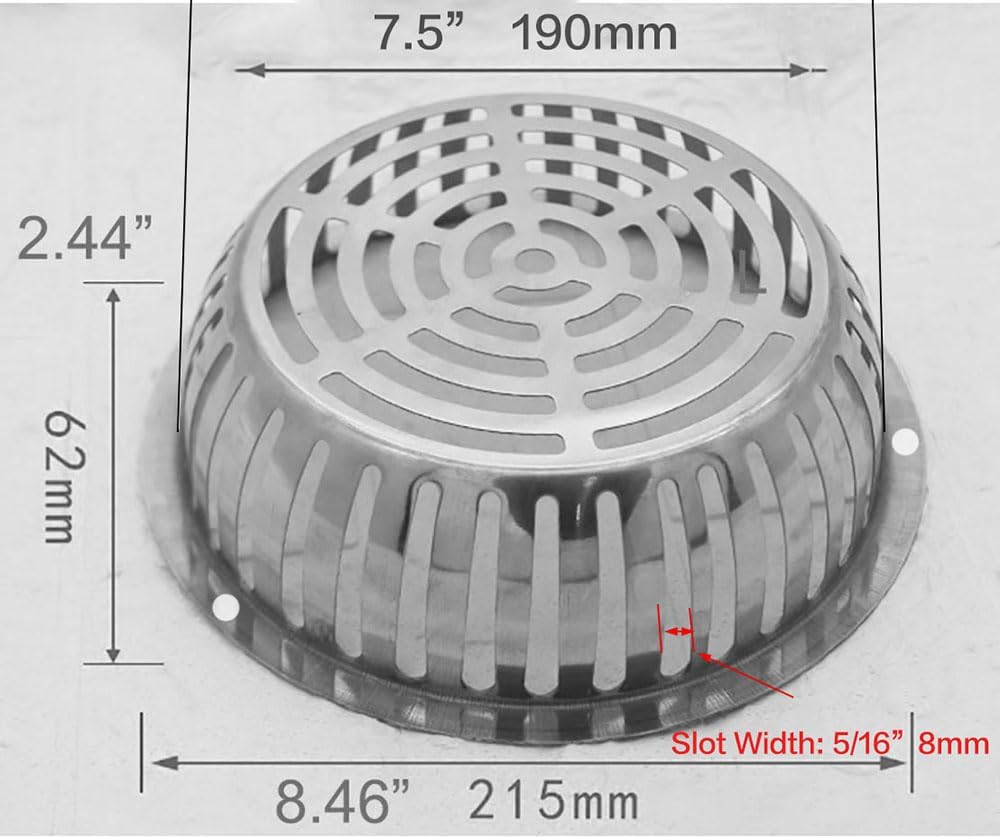SUS304 Stainless Steel Roof Dome Drain Cover Strainer Anti-Clogging Atrium Grate 2pcs/pk (Φ: 8.5 inch-5PKS)