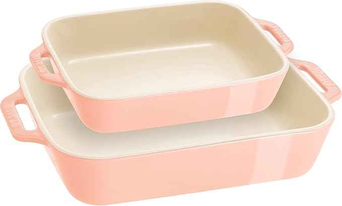 Staub Ceramic 2-pc Rectangular Baking Dish Set - Macaron Pastel Pink