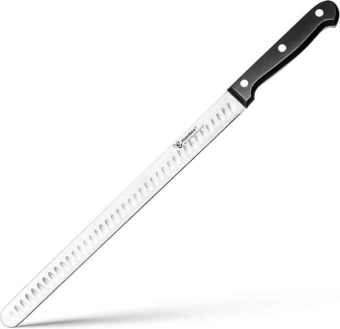 12 Inch Carving Knife with Razor Sharp Granton Edge for Brisket BBQ Meat and Turkey Cutting – Stainless Steel Blade with Ergonomic POM Handle – Long Slicing Knife for Kitchen and Grill