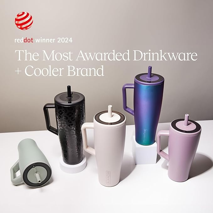 BrüMate Era 30 oz Tumbler with Handle & Straw | 100% Leakproof Insulated Water Bottle Tumbler with Lid & Flexible SoftSip Straw | Made of Stainless Steel | Cup Holder Friendly | 30oz (Primrose)