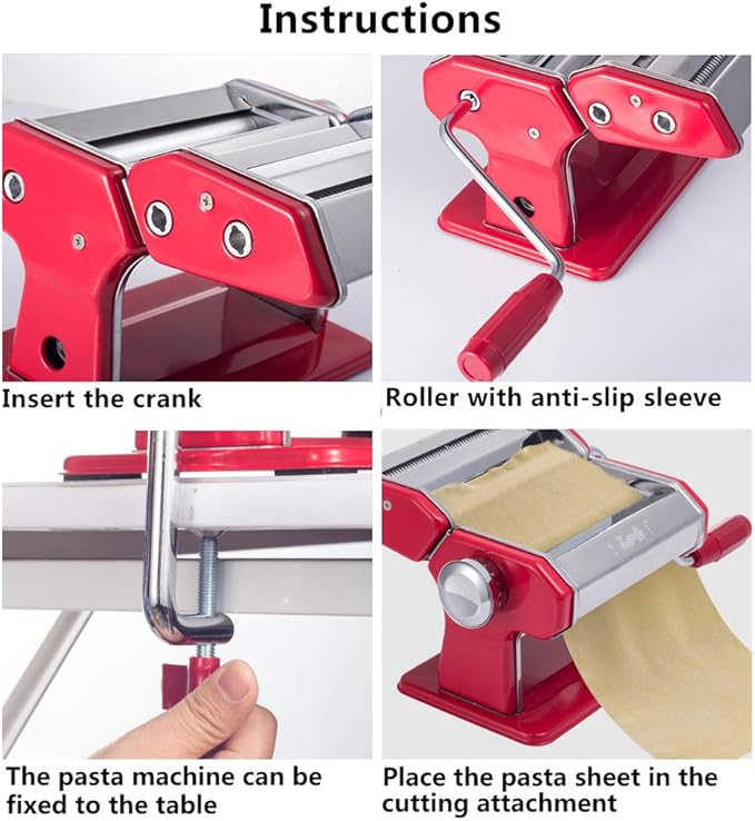 Shule Pasta Maker Machine Stainless Steel Adjustable Pasta Roller and Cutter for Tagliattelle Linguine Lasagna Noodles, Classic Red