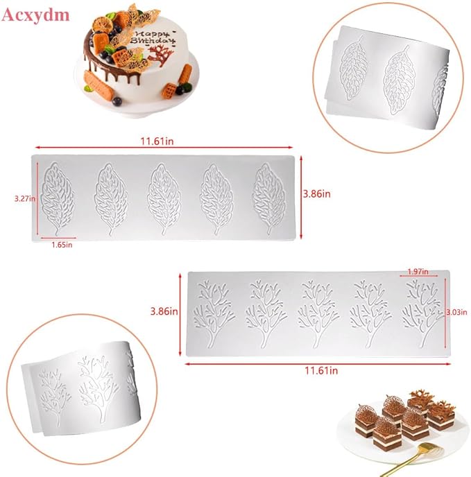 5PCS Leaf Molds Silicone,Acxydm Tuile Molds Silicone Baking Mold,Fondant Chocolate Molds Set with Silicone Leaf Mold and 3D Beehive Candy Lace Silicone Molds for Making Sugar Craft,Cupcakes
