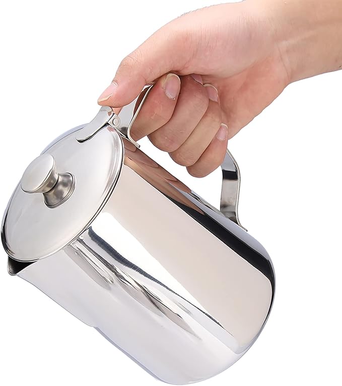 Stainless Steel Milk Frothing Pitcher with Lid for Latte Coffee Art, Small 3oz Creamer Jug, Metal Barista Set, Mini Cup for Health Gear Coffee (1500ML)