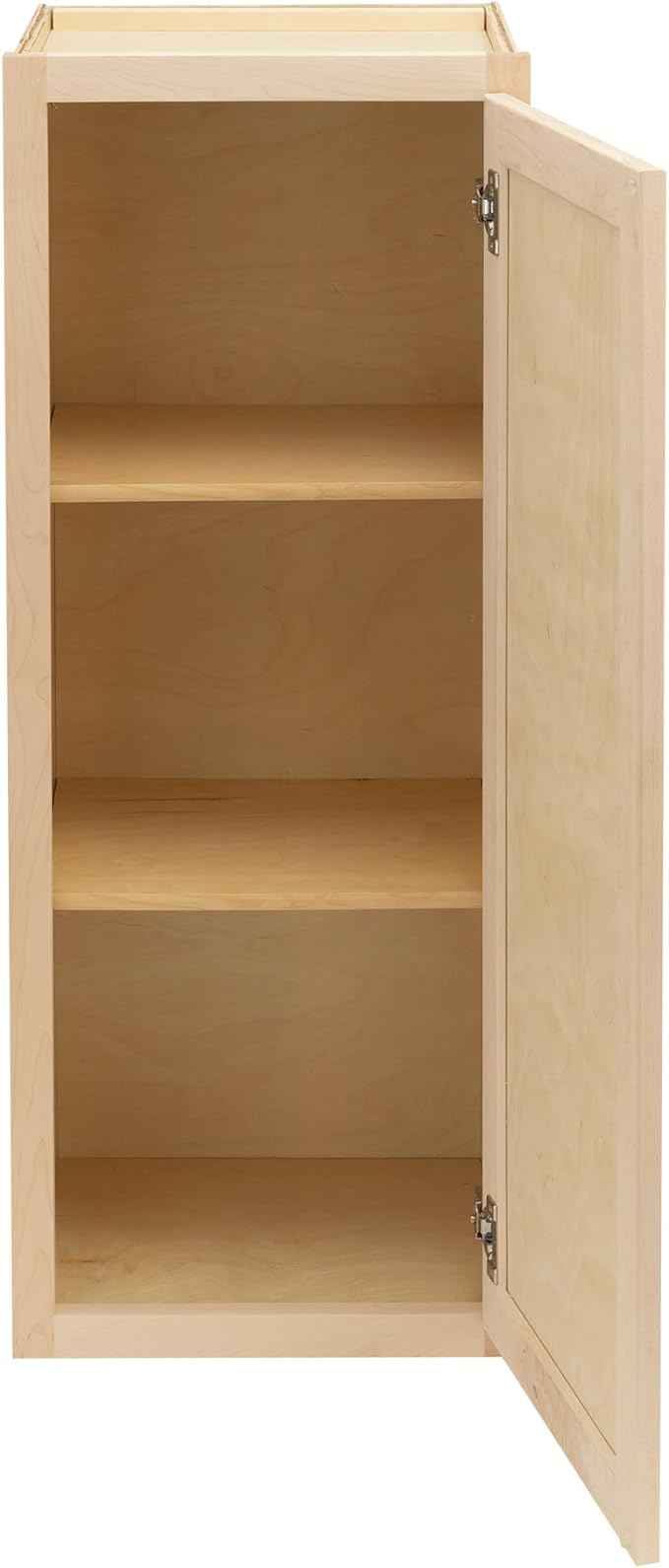 Quicklock RTA (Ready-to-Assemble) 42" Tall Wall Kitchen Cabinets - Shaker Style | 100% Hardwood | Made in America | Soft Close Hardware (Raw Maple, 12" D x 21" W x 42" H)
