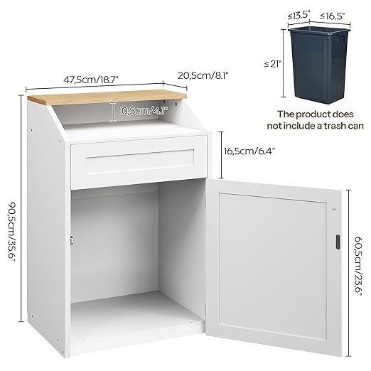 YATINEY Trash Cabinet, Freestanding Trash Can Cabinet, Wooden Recycling with Flip Door, 13 Gallon Hidden Kitchen Garbage Can for Kitchen, Living Room, White WB13WT