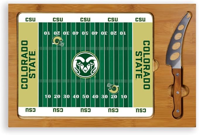 PICNIC TIME NCAA Icon Glass Top Cutting Board & Knife Set, Cheese Boards Charcuterie Boards, Serving Platter, (Parawood & Bamboo)