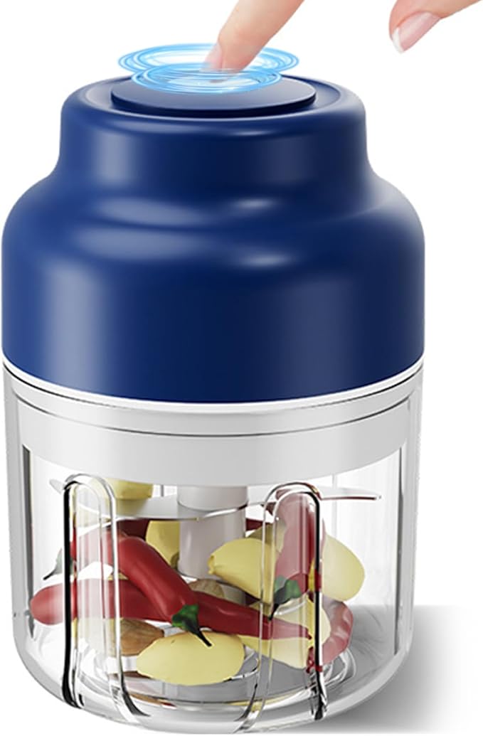 Upgrade Electric Garlic Chopper, Electric Mini Food Processor Portable Veggie Cutter Chopper, USB Rechargeable Wireless Food Chopper with 6 Blades for Mashing Garlic, Chili, Onion, Fruit, Meat Ginger