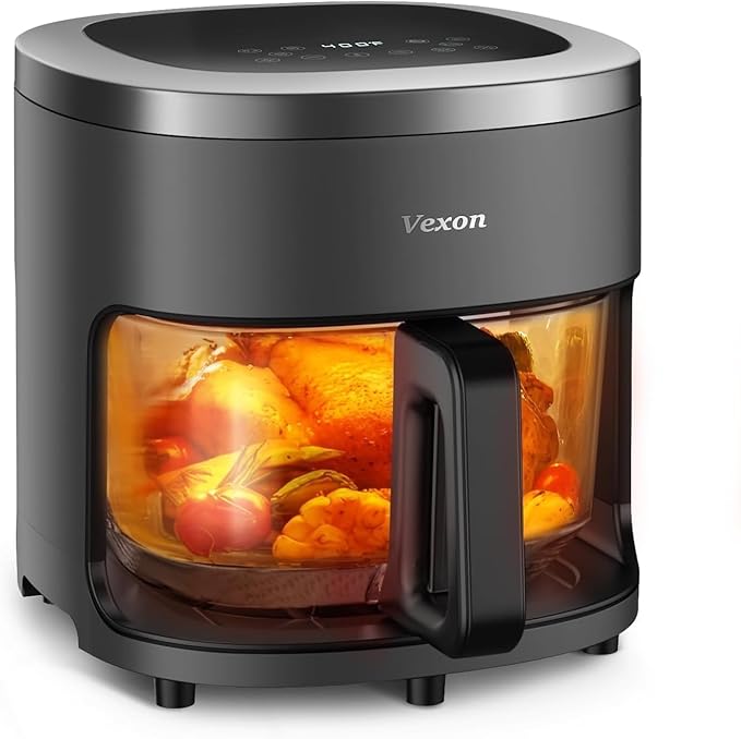 Vexon 4.5QT Air Fryer, 1200W Compact Hot Air Cooker with Visible Window, Nonstick Basket, Digital Touch Screen, Oil-Less Electric Air Fryer Oven for Healthy Cooking (Black)