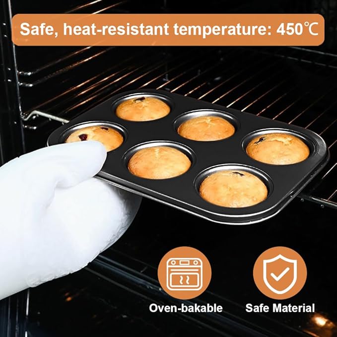 4 Packs Premium Steel Muffin Pan for Baking, Round Muffin Baking Pan, Baking Tray for Muffins, Cupcakes, Brownie(Black