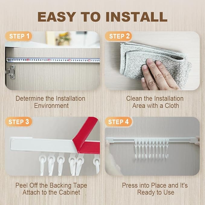 Multifunctional Slide Rail Hook,Kitchen Utensil Hanging Rack Wall Mounted Hanger,Space Saving Utensil Holder with 10 Hooks ,Sliding Track Hook No Drilling Hanger for Home Office (Length 30+40cm)