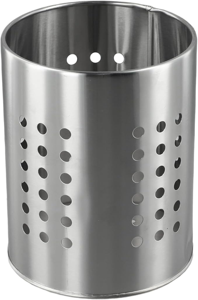 FABULETTA Stainless Steel Utensil Holder for Kitchen Countertop, Cutlery Drainer Rack with Drain Hole, Rust-Resistant Vertical Organizer Stand for Spoons and(Silver Small)
