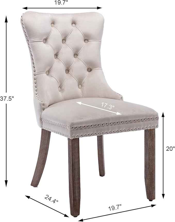 Beige Velvet Dining Chairs Set of 6, Upholstered Dining Room Chairs with Back Ring Pull Trim and Solid Wood Legs, Tufted Wingback Kitchen Chairs for Dining Room,Living Room,Kitchen(Beige)