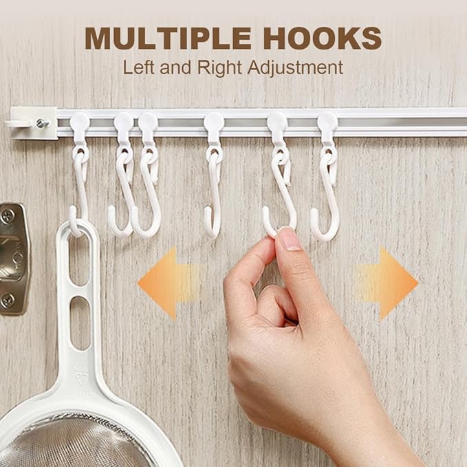 Multifunctional Slide Rail Hook,Kitchen Utensil Hanging Rack Wall Mounted Hanger,Space Saving Utensil Holder with 10 Hooks ,Sliding Track Hook No Drilling Hanger for Home Office (Length 30+40cm)
