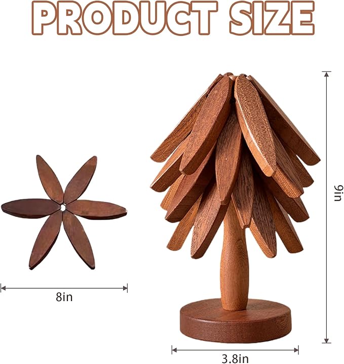 Natural Foldable Black Walnut Wooden Trivet Set - 4 Trivets + 1 Stand for Hot Dishes, Pot, Bowl, Teapot, Hot Pot Holders (Black Walnut 2PCS)
