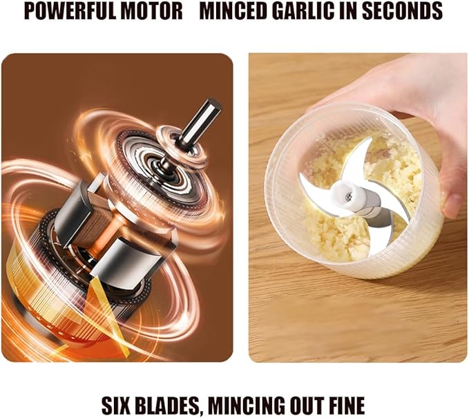 Electric Garlic Chopper, Mini Portable Veggie Chopper, Electric Onion Grinder with 6 Sharp Blade, Mini Food Processor with Container for Mashing Onion, Garlic, Chili, Ginger (2PCS*Mixs)