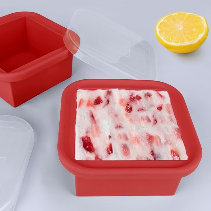 2 Cup Silicone Freezer Trays with Lid 4 Pack Silicone Freezer Molds soup freezer containers Make 4 Perfect Soups, Broths, Stews, Sauces, Curries (Red)