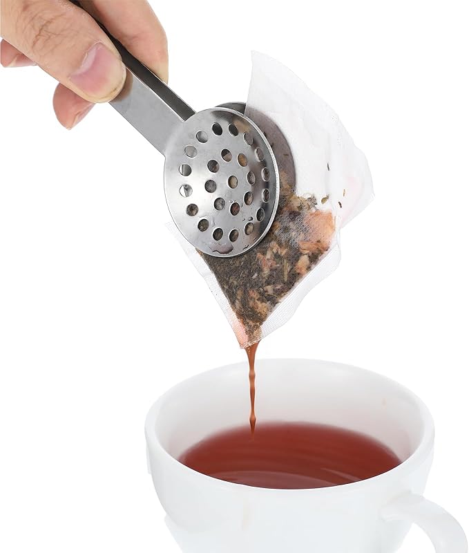 Tea Bag Squeezer, Stainless Steel Tea Bag Squeezer Tongs, Teabag Filter, Dispenser Accessories for Teas Drinkers, Durable Round Strainer Gripper Picker