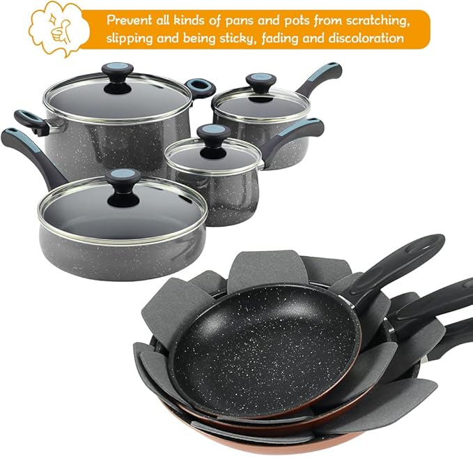 BYKITCHEN Larger & Thicker Pan Pot Protectors, Set of 12 and 3 Different Sizes, Felt Pan Separators, Gray Pot Dividers Protectors for Stacking and Protecting Your Cookware