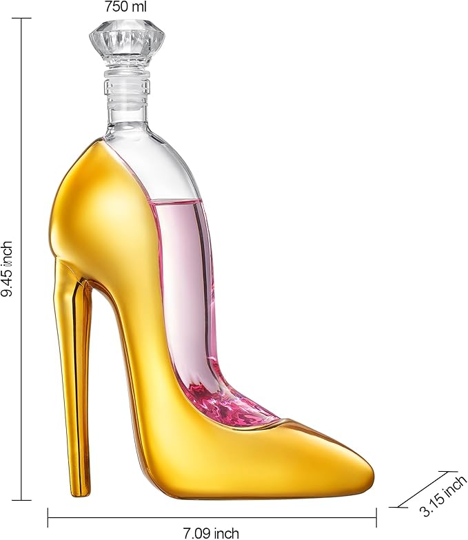 Gold Heel Stiletto High Heels Shape Decanter Whiskey and Wine Decanter with Stopper - High Heel Bottle for Wine Liquor Bourbon Tequila, Elegant Decanter Gifts for Women - Copyright Design