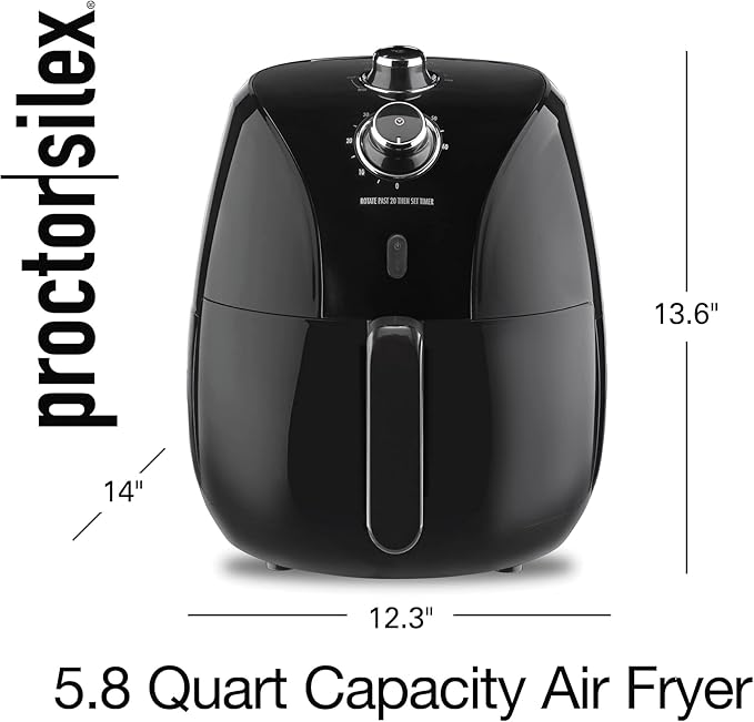 Proctor Silex 5.8 QT Air Fryer Oven with Temperature Control, 60 Min Timer, Non Stick Basket, 1700W, Black (35060)